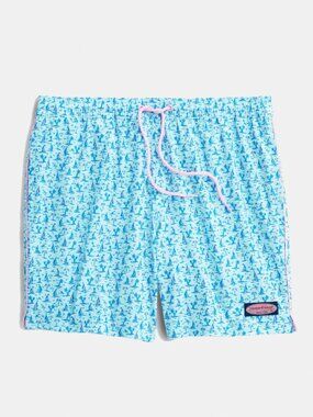 Vineyard Vines Chappy Trunks Light Blue Printed Swim Shorts with Pink Drawstring